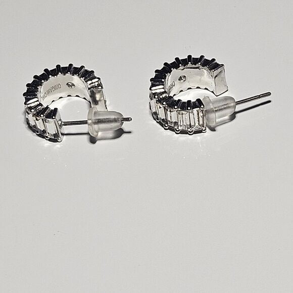 Origami Owl  Silver Tone Crystal Baguette Mini Hoop Earrings - Picture 9 of 12